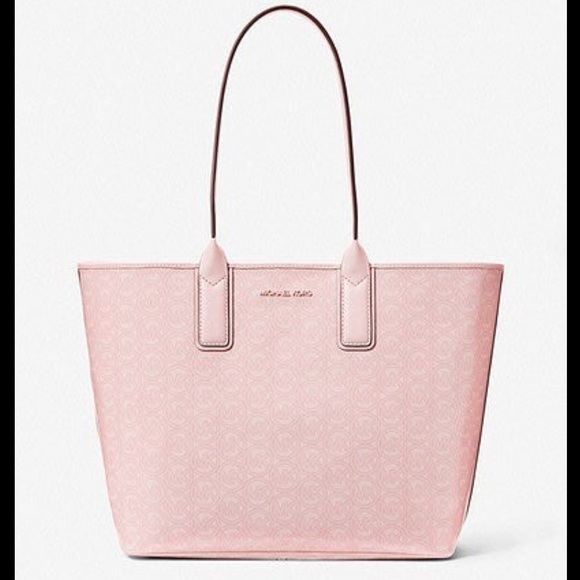 NWT Michael Kors Jodie Large Logo Jacquard Shopper Tote Bag In Powder Blush - Picture 1 of 12